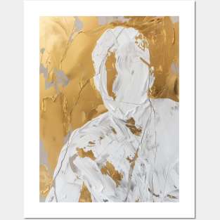 Abstract art in gold and white, portrait Posters and Art